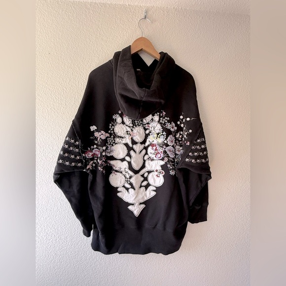 Free People Tops - FREE PEOPLE At My Best Embroidered Black Oversized Hoodie